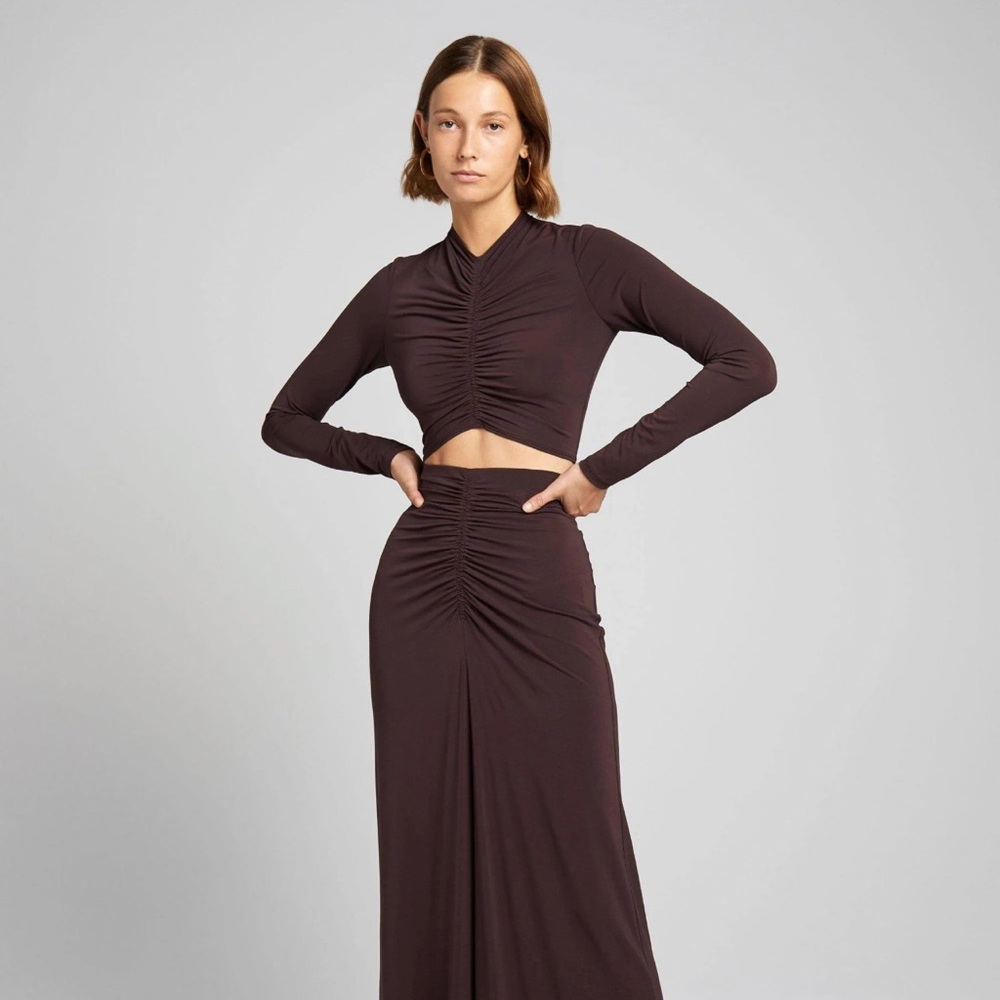 A.L.C Ansel Ruched Brown Cropped Shirt